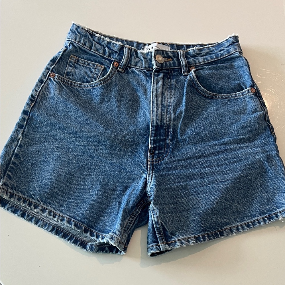 Zara Medium Blue High-Waist Denim Shorts